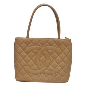 CHANEL Cream Caviar Leather Tote Bag